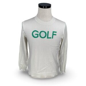 Hannah Rose White Green GOLF Sweater Knit Cotton Cashmere Crew Neck Women M